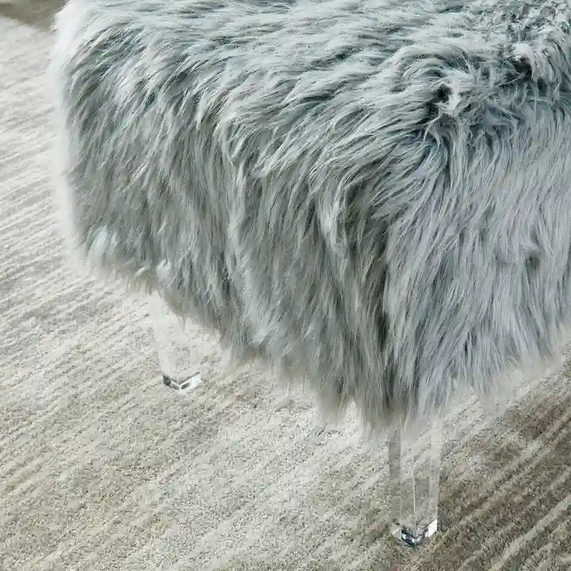 Contemporary Faux Fur Acrylic Ottoman by