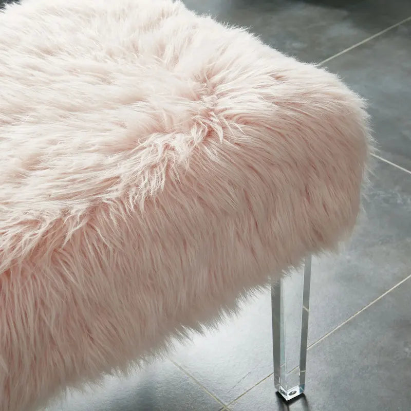 Contemporary Faux Fur Acrylic Ottoman by