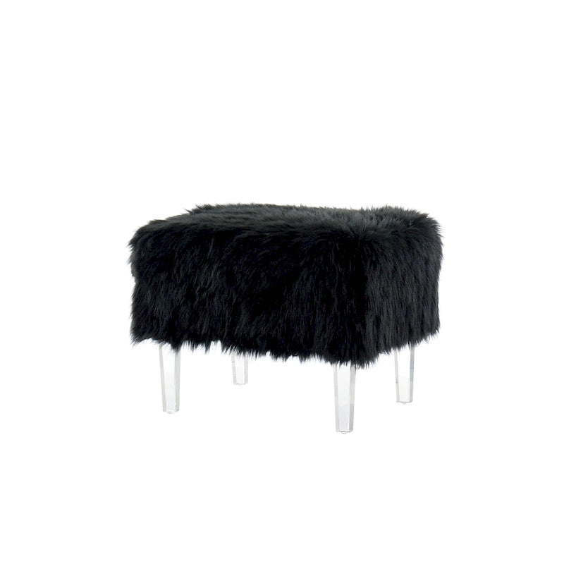 Contemporary Faux Fur Acrylic Ottoman by