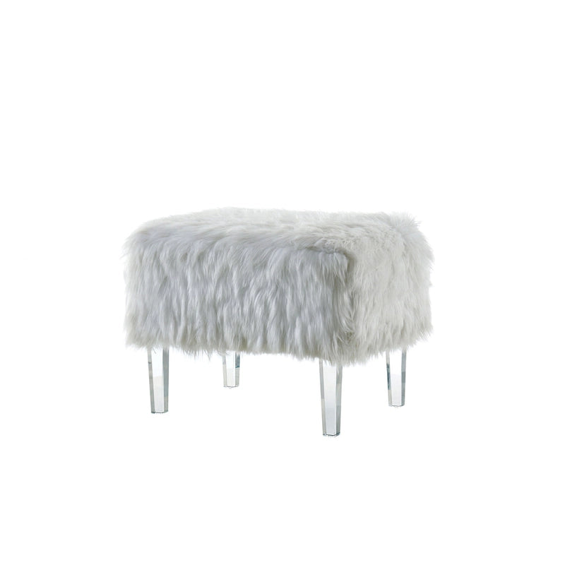 Contemporary Faux Fur Acrylic Ottoman by