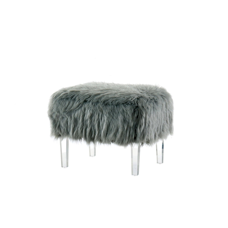 Contemporary Faux Fur Acrylic Ottoman by