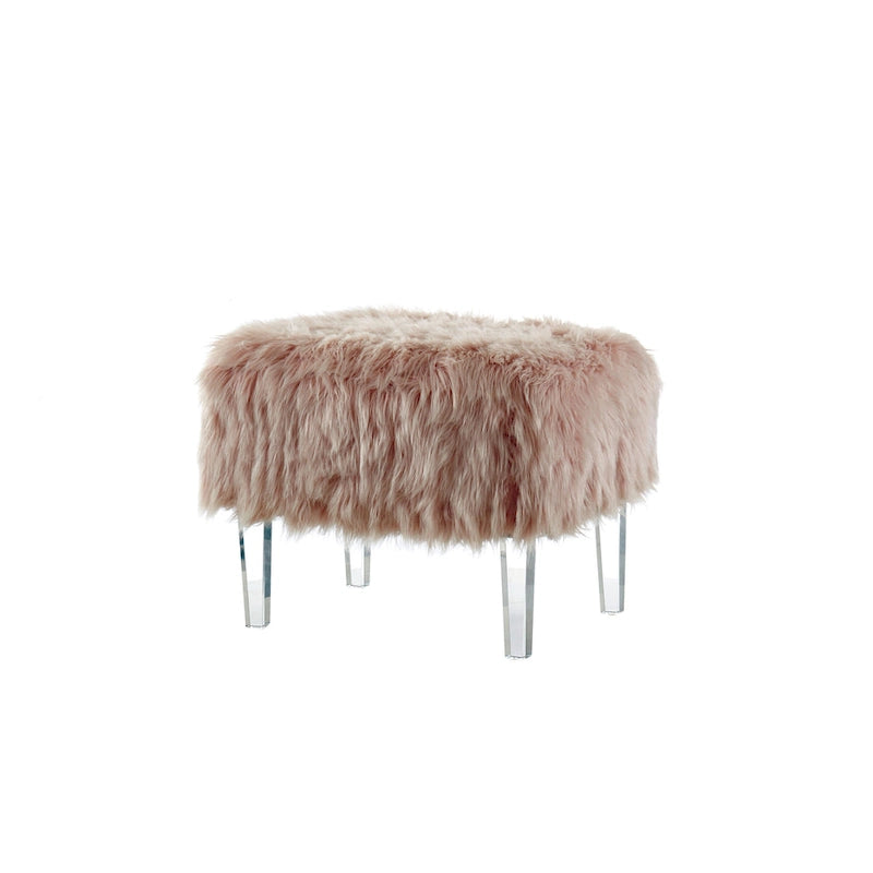 Contemporary Faux Fur Acrylic Ottoman by
