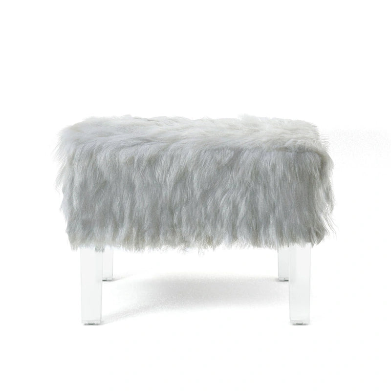 Contemporary Faux Fur Acrylic Ottoman by