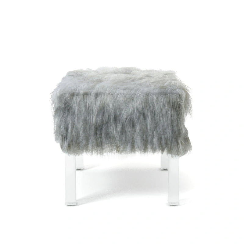 Contemporary Faux Fur Acrylic Ottoman by