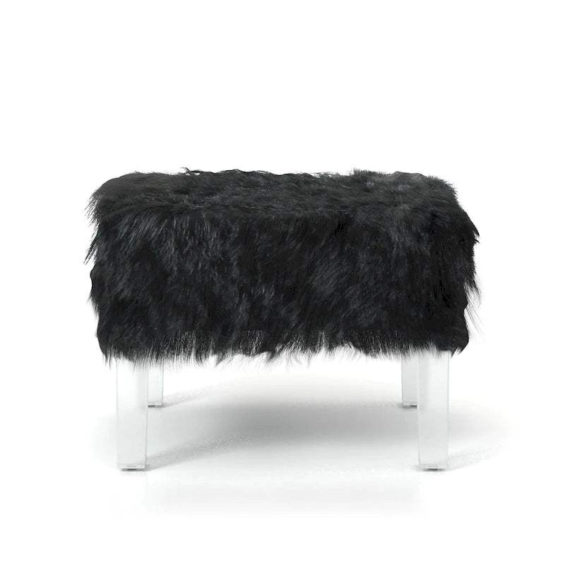 Contemporary Faux Fur Acrylic Ottoman by
