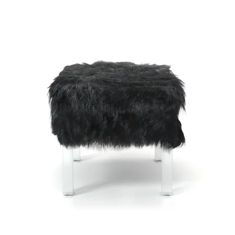 Contemporary Faux Fur Acrylic Ottoman by
