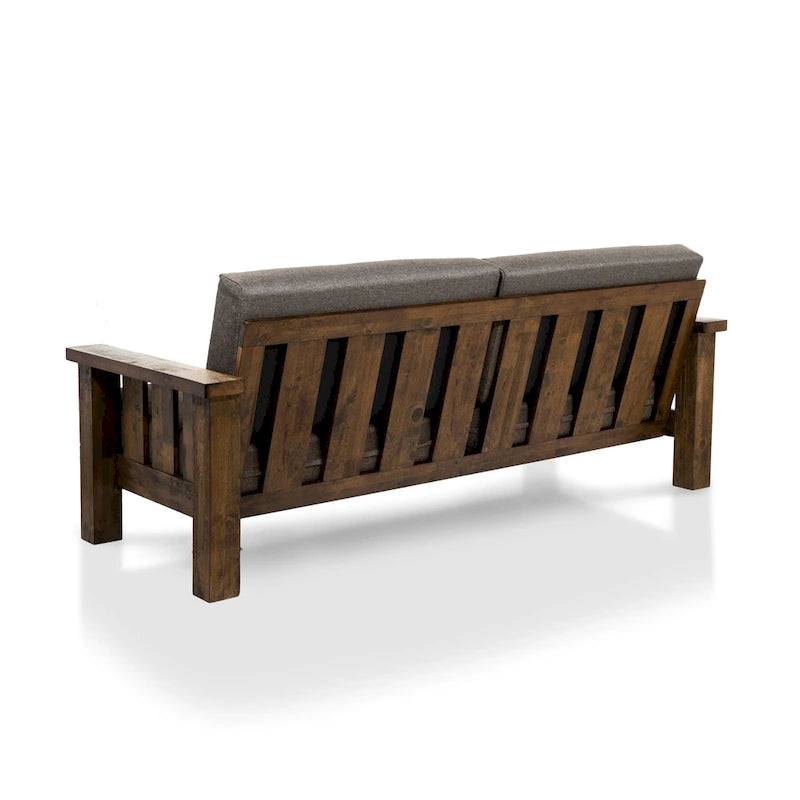 Rustic Oak and Linen Fabric 2-Piece Sofa Set by
