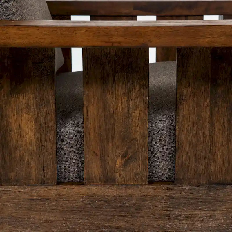 Rustic Oak and Linen Fabric 2-Piece Sofa Set by