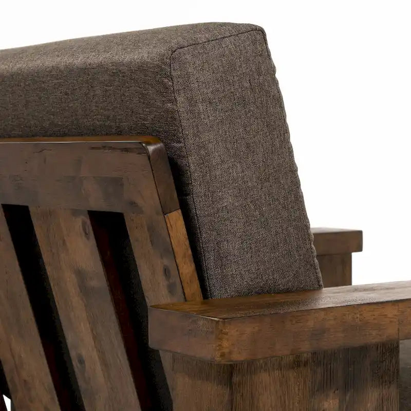 Rustic Oak and Linen Fabric 2-Piece Sofa Set by