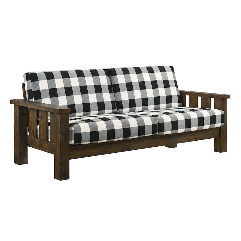 Rustic Oak and Linen Fabric 2-Piece Sofa Set by