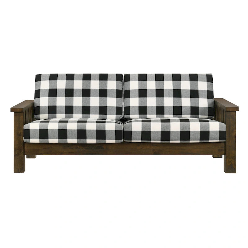 Rustic Oak and Linen Fabric 2-Piece Sofa Set by