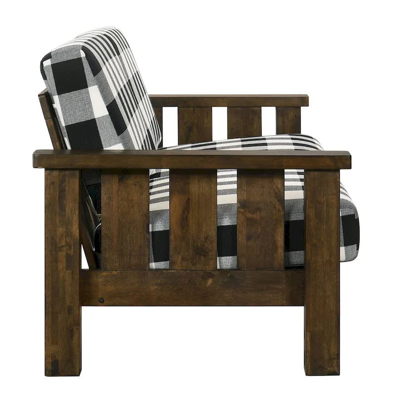 Rustic Oak and Linen Fabric 2-Piece Sofa Set by