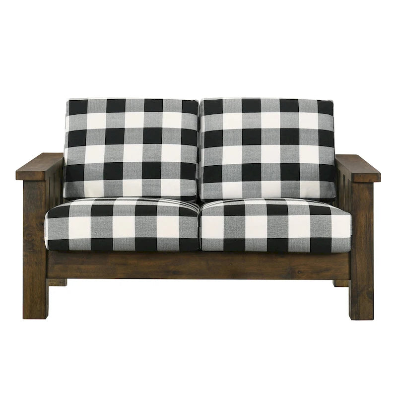 Rustic Oak and Linen Fabric 2-Piece Sofa Set by