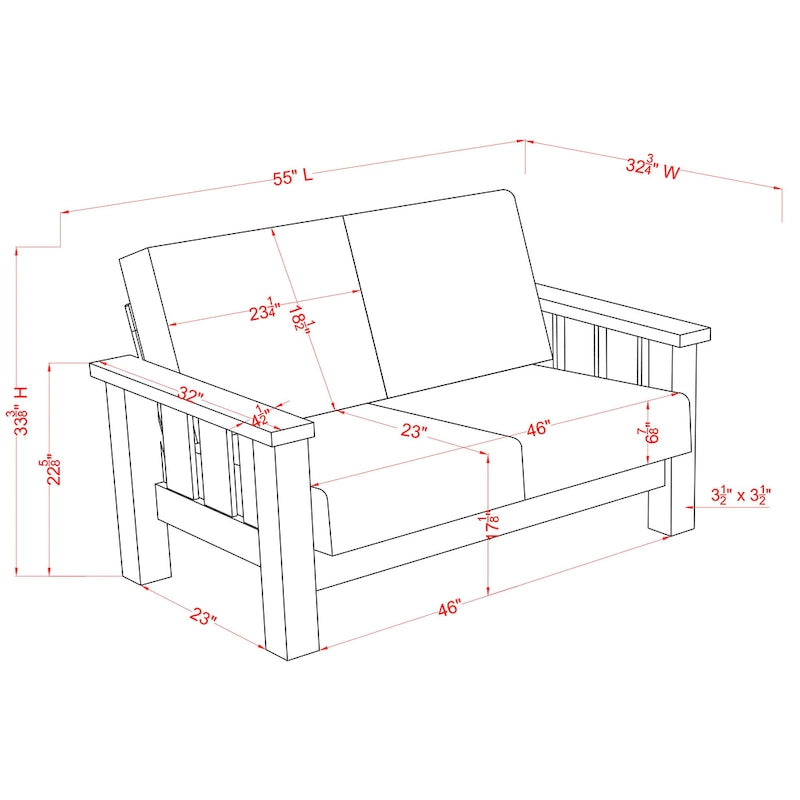 Rustic Oak and Linen Fabric 2-Piece Sofa Set by