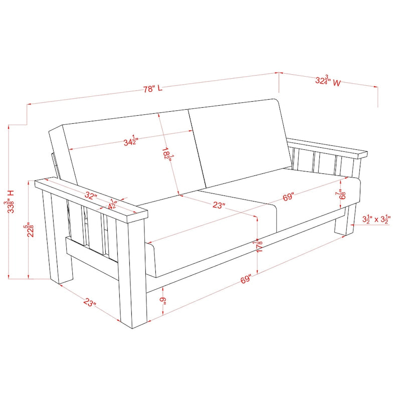Rustic Oak and Linen Fabric 2-Piece Sofa Set by