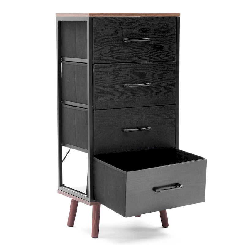 Black Manufactured Wood 4-Drawer Accent Chest with Brown Accents