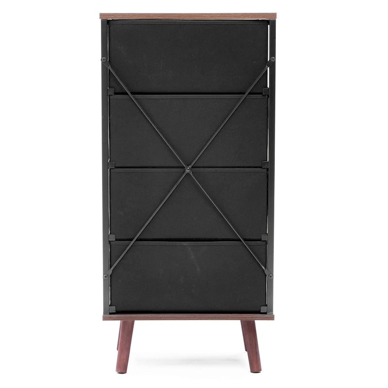 Black Manufactured Wood 4-Drawer Accent Chest with Brown Accents