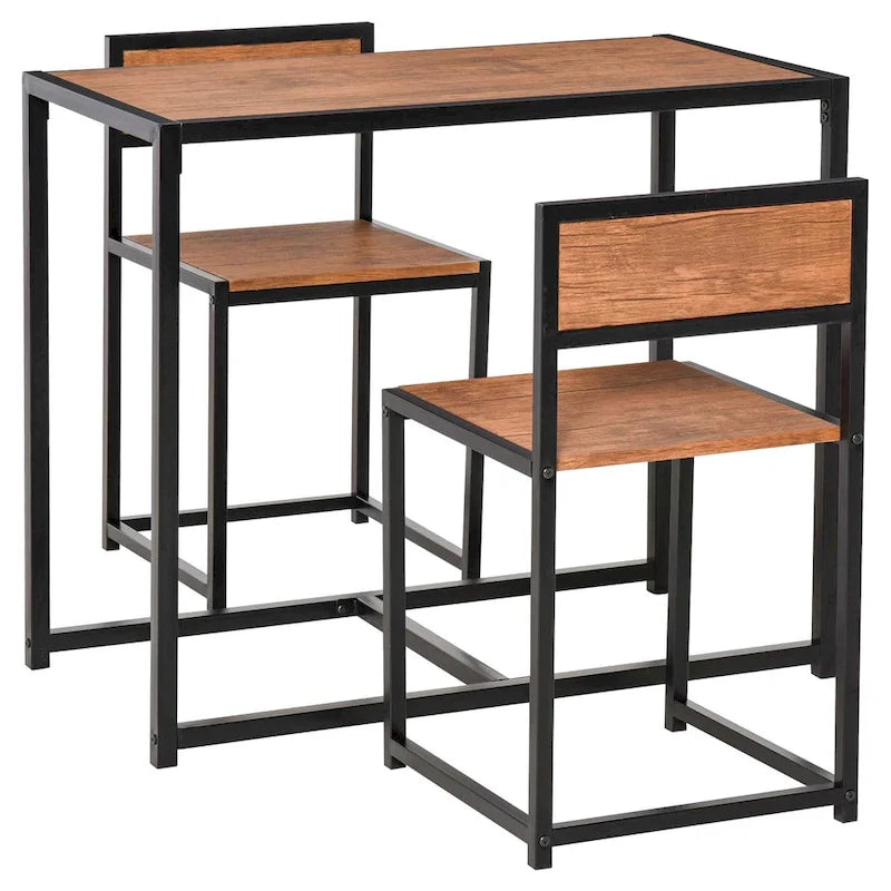 Industrial 3-Piece Dining Table and 2 Chair Set for Small Space in the Dining Room or Kitchen - 35.5 L x 18.5 W x 30 H
