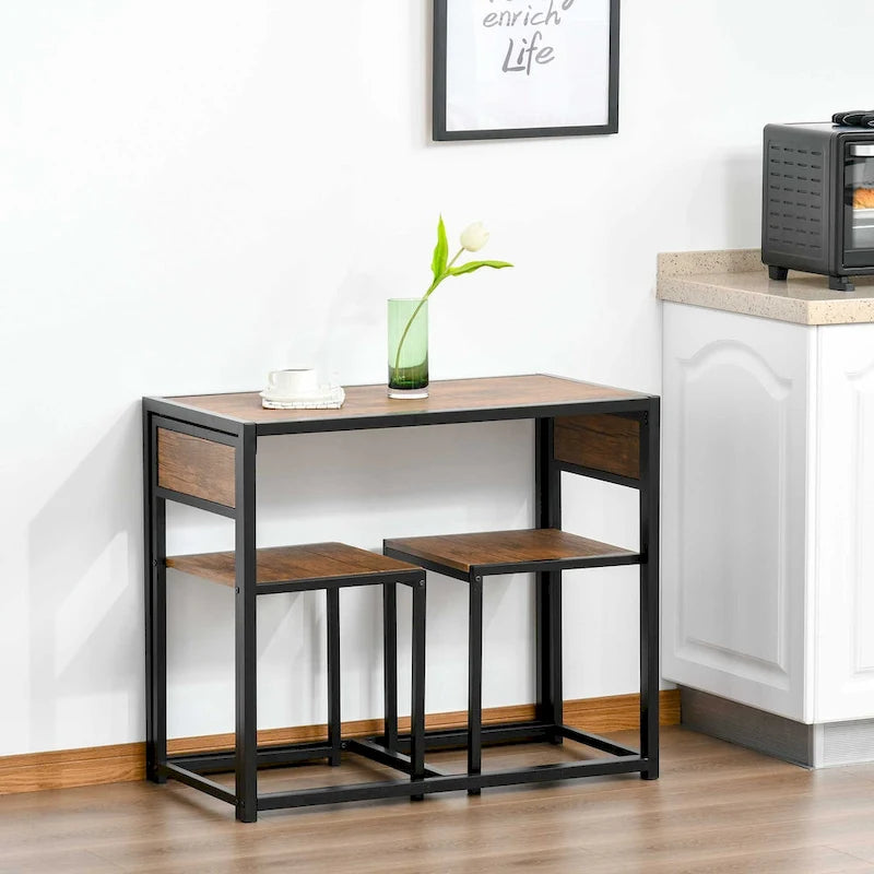 Industrial 3-Piece Dining Table and 2 Chair Set for Small Space in the Dining Room or Kitchen - 35.5 L x 18.5 W x 30 H