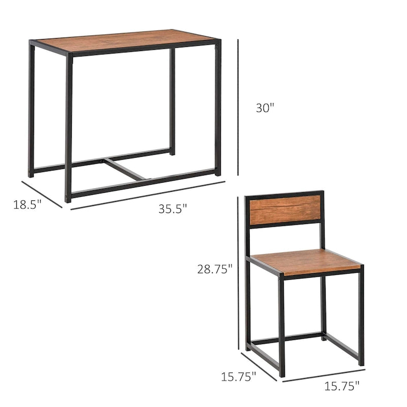 Industrial 3-Piece Dining Table and 2 Chair Set for Small Space in the Dining Room or Kitchen - 35.5 L x 18.5 W x 30 H