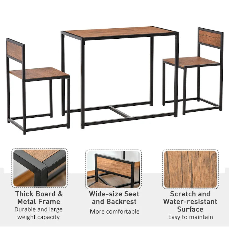 Industrial 3-Piece Dining Table and 2 Chair Set for Small Space in the Dining Room or Kitchen - 35.5 L x 18.5 W x 30 H