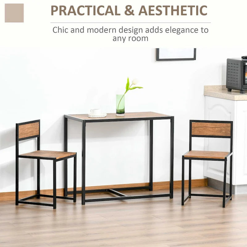 Industrial 3-Piece Dining Table and 2 Chair Set for Small Space in the Dining Room or Kitchen - 35.5 L x 18.5 W x 30 H