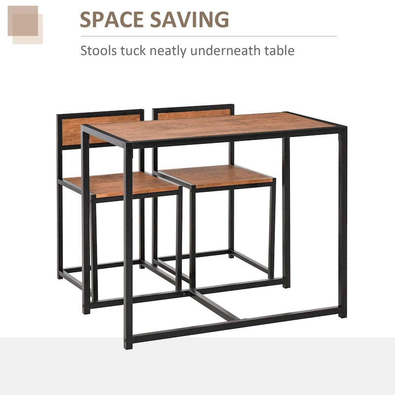 Industrial 3-Piece Dining Table and 2 Chair Set for Small Space in the Dining Room or Kitchen - 35.5 L x 18.5 W x 30 H