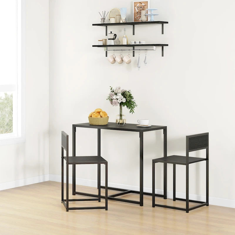 Industrial 3-Piece Dining Table and 2 Chair Set for Small Space in the Dining Room or Kitchen - 35.5 L x 18.5 W x 30 H