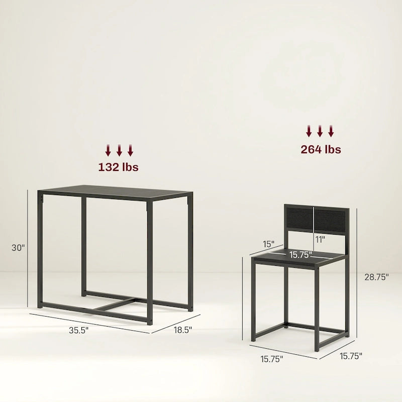 Industrial 3-Piece Dining Table and 2 Chair Set for Small Space in the Dining Room or Kitchen - 35.5 L x 18.5 W x 30 H