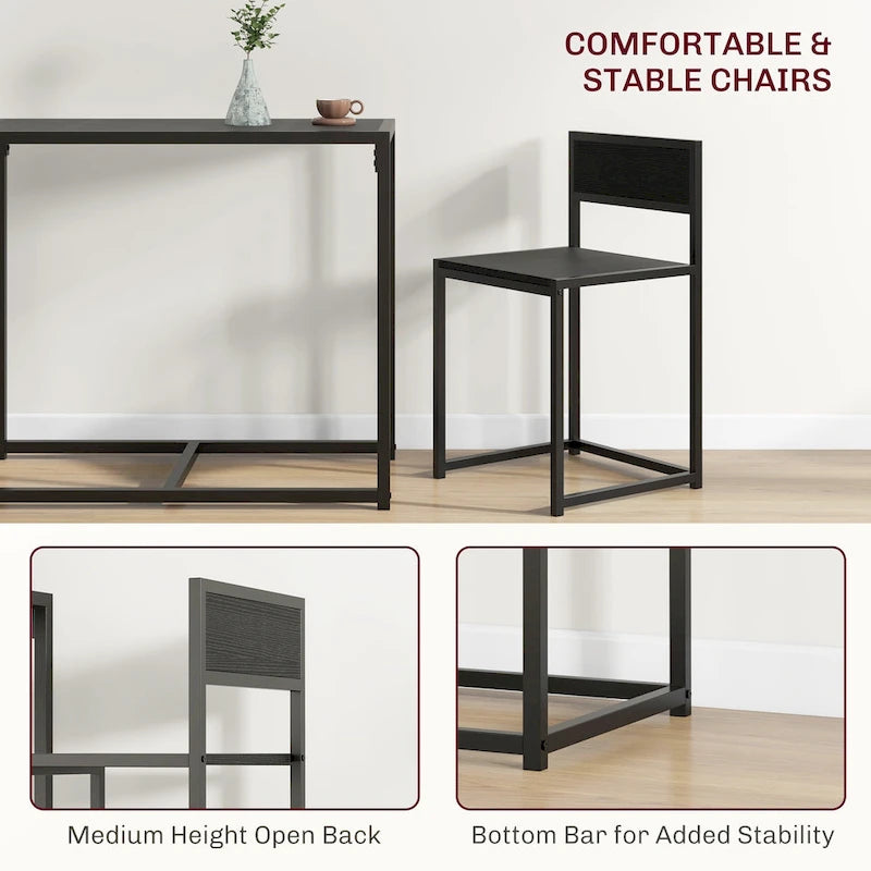 Industrial 3-Piece Dining Table and 2 Chair Set for Small Space in the Dining Room or Kitchen - 35.5 L x 18.5 W x 30 H