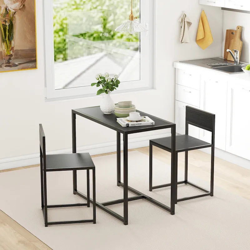 Industrial 3-Piece Dining Table and 2 Chair Set for Small Space in the Dining Room or Kitchen - 35.5 L x 18.5 W x 30 H
