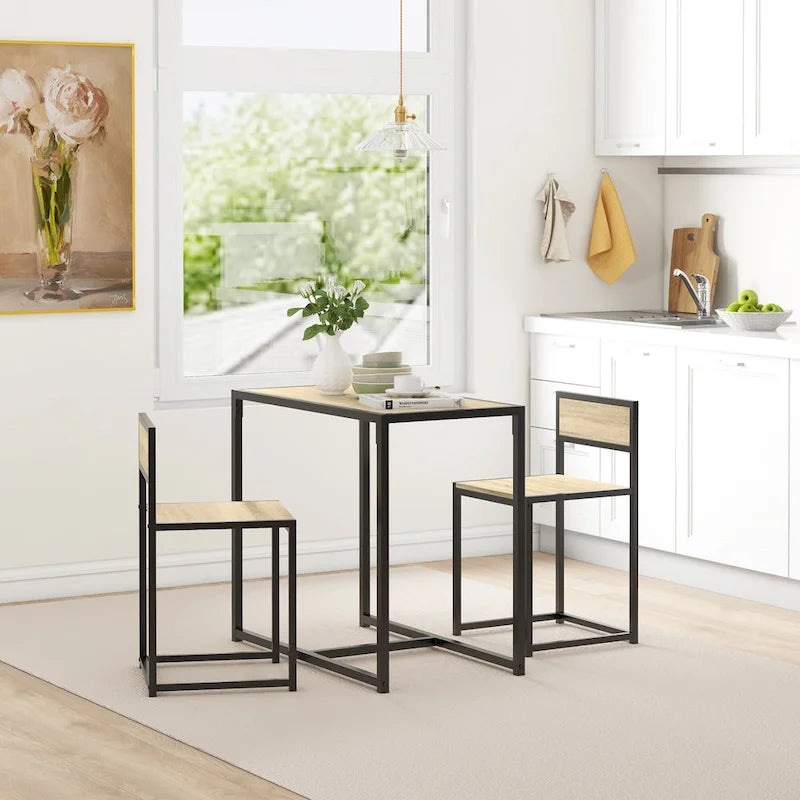 Industrial 3-Piece Dining Table and 2 Chair Set for Small Space in the Dining Room or Kitchen - 35.5 L x 18.5 W x 30 H