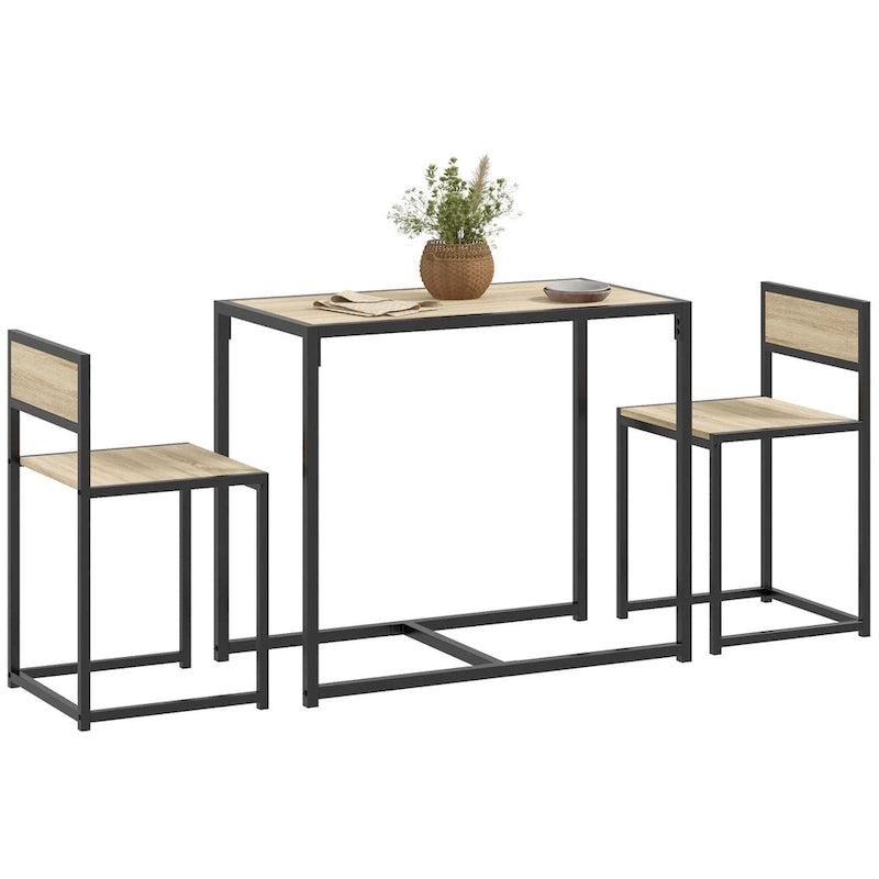 Industrial 3-Piece Dining Table and 2 Chair Set for Small Space in the Dining Room or Kitchen - 35.5 L x 18.5 W x 30 H