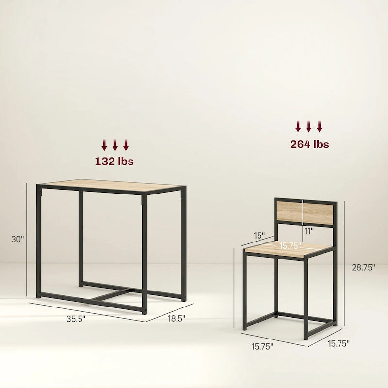 Industrial 3-Piece Dining Table and 2 Chair Set for Small Space in the Dining Room or Kitchen - 35.5 L x 18.5 W x 30 H