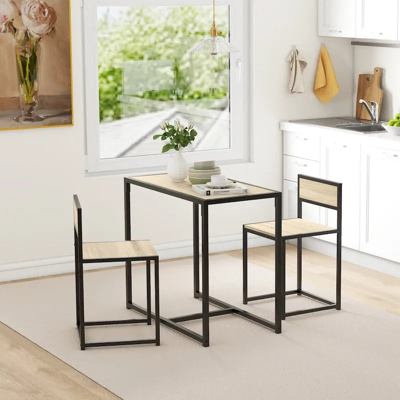 Industrial 3-Piece Dining Table and 2 Chair Set for Small Space in the Dining Room or Kitchen - 35.5 L x 18.5 W x 30 H