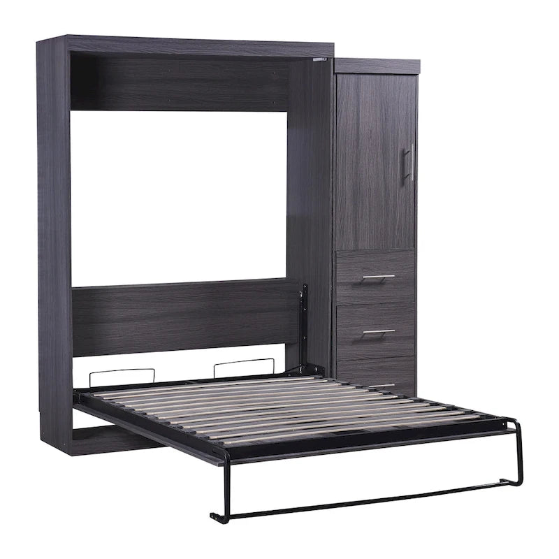 Full Size Wall Bed Murphy Bed with Wardrobe & Drawers,can be Folded into Cabinet