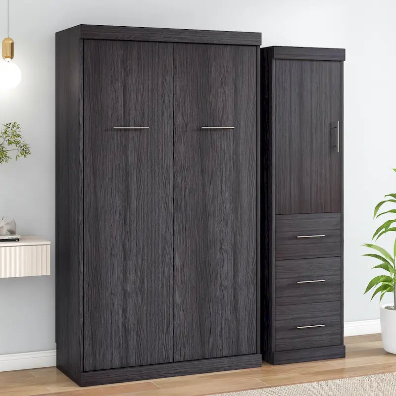 Full Size Wall Bed Murphy Bed with Wardrobe & Drawers,can be Folded into Cabinet