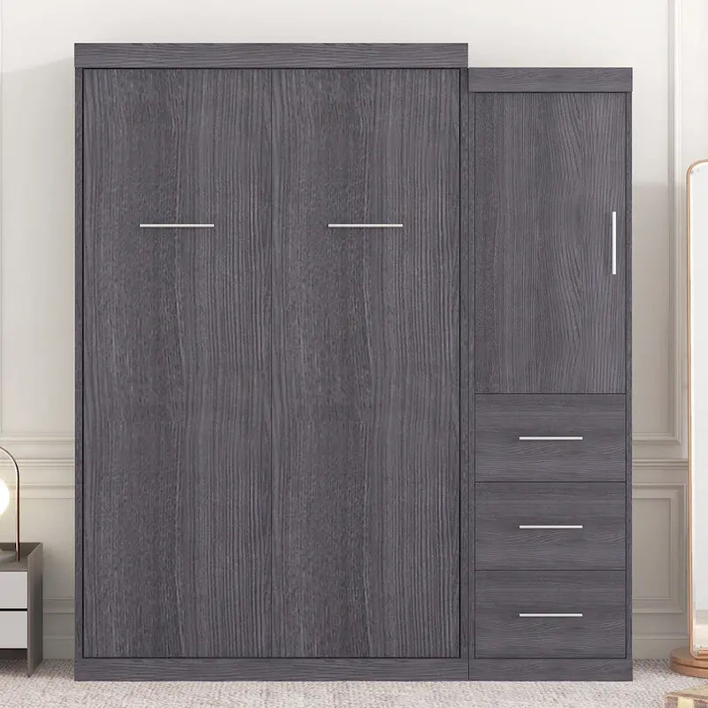 Full Size Wall Bed Murphy Bed with Wardrobe & Drawers,can be Folded into Cabinet