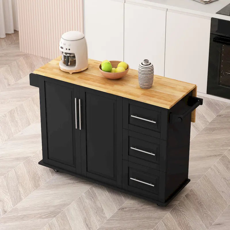 Kitchen Island Cart with 2 Door Cabinet and Three Drawers