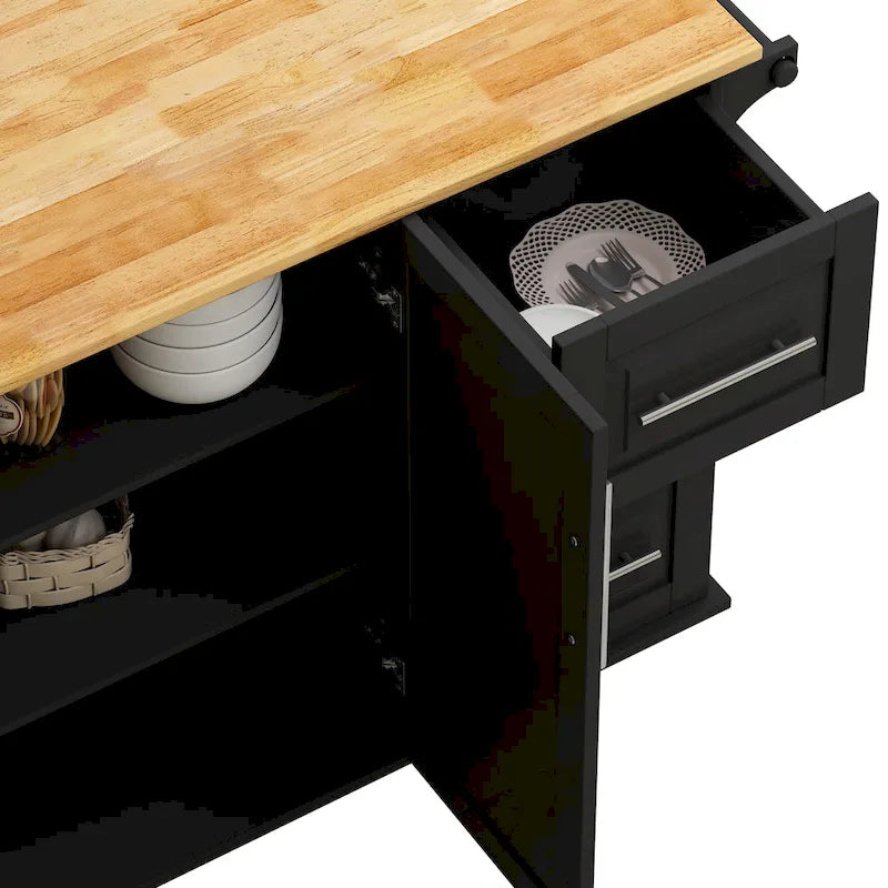 Kitchen Island Cart with 2 Door Cabinet and Three Drawers