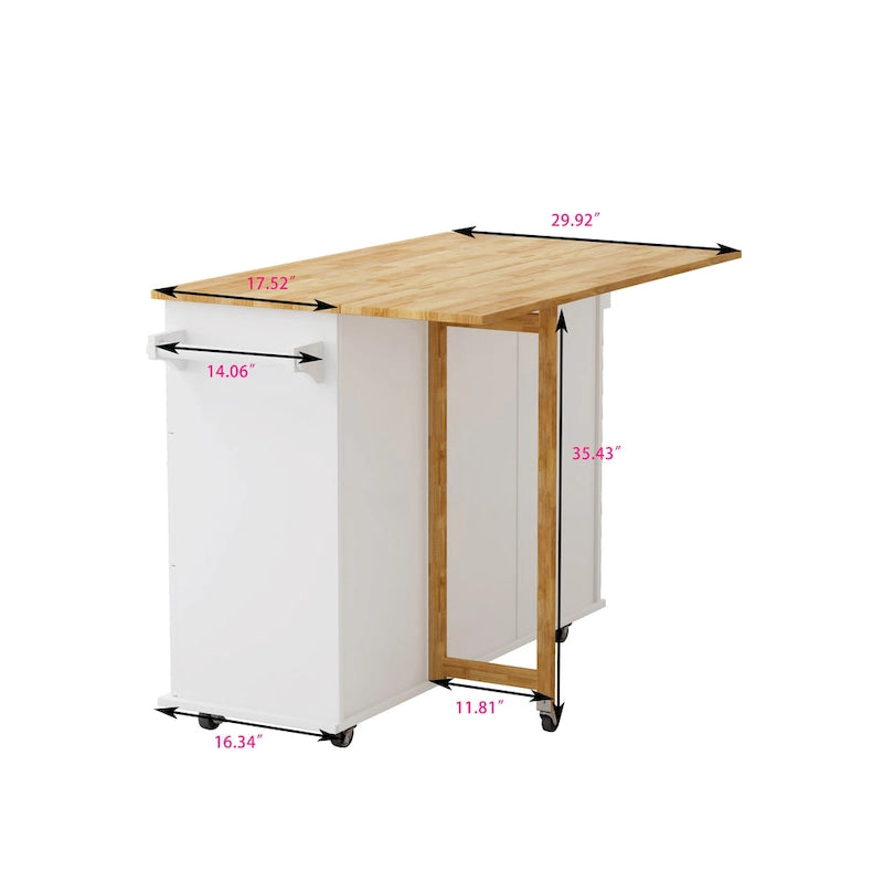 Kitchen Island Cart with 2 Door Cabinet and Three Drawers