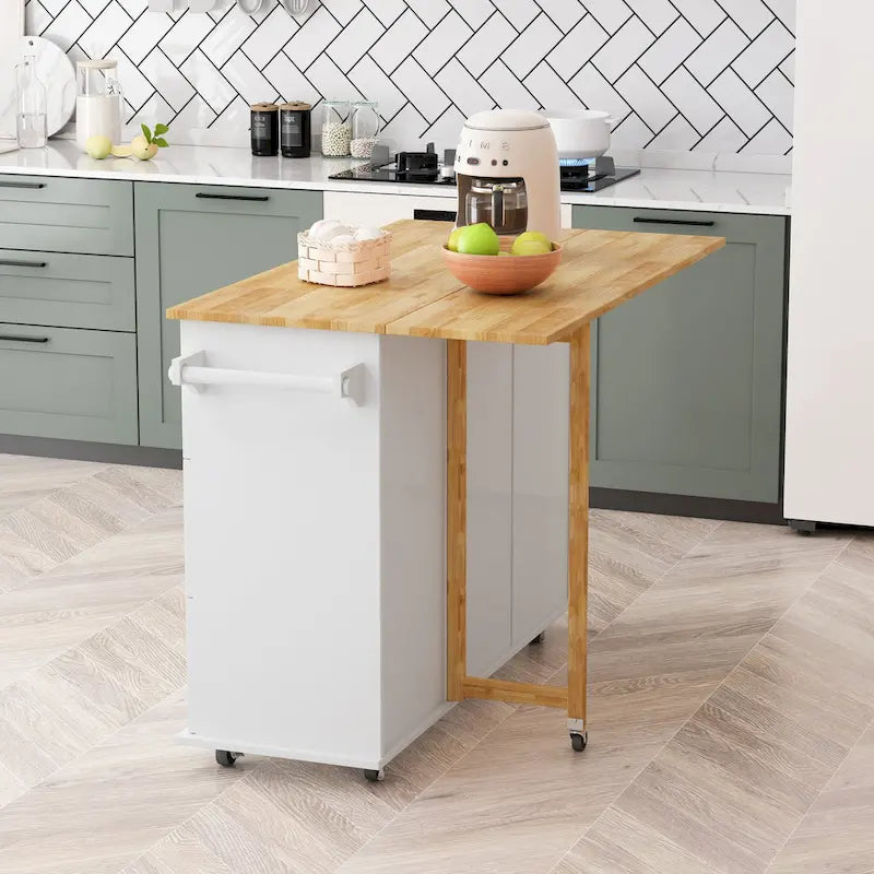 Kitchen Island Cart with 2 Door Cabinet and Three Drawers