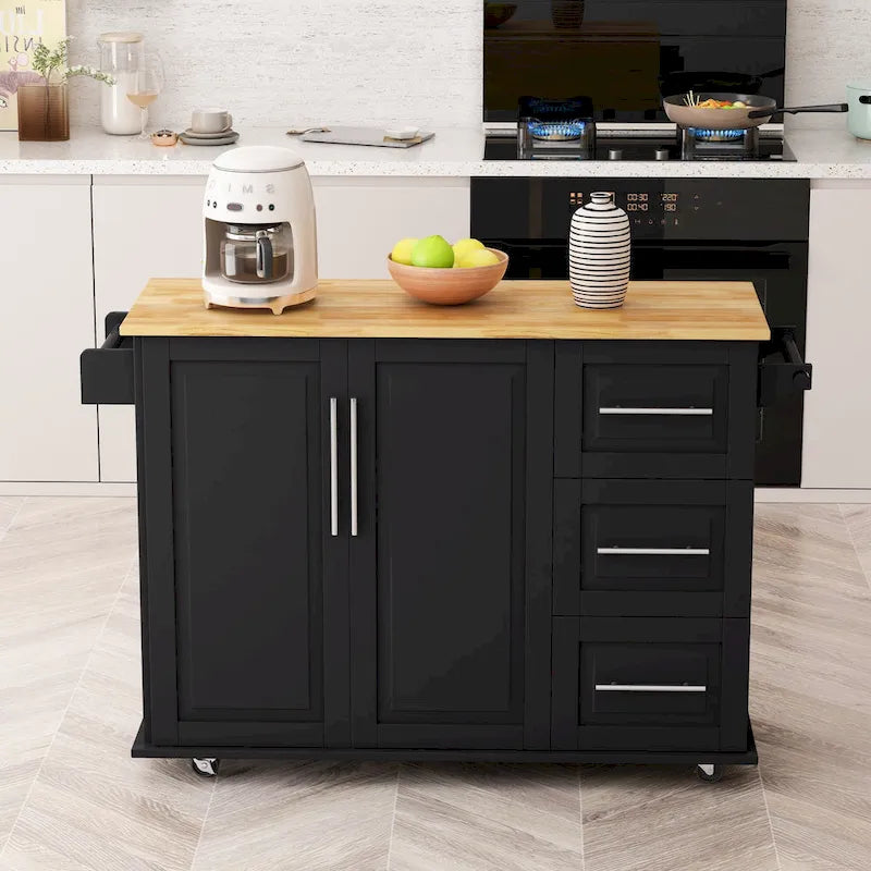 Kitchen Island Cart with 2 Door Cabinet and Three Drawers