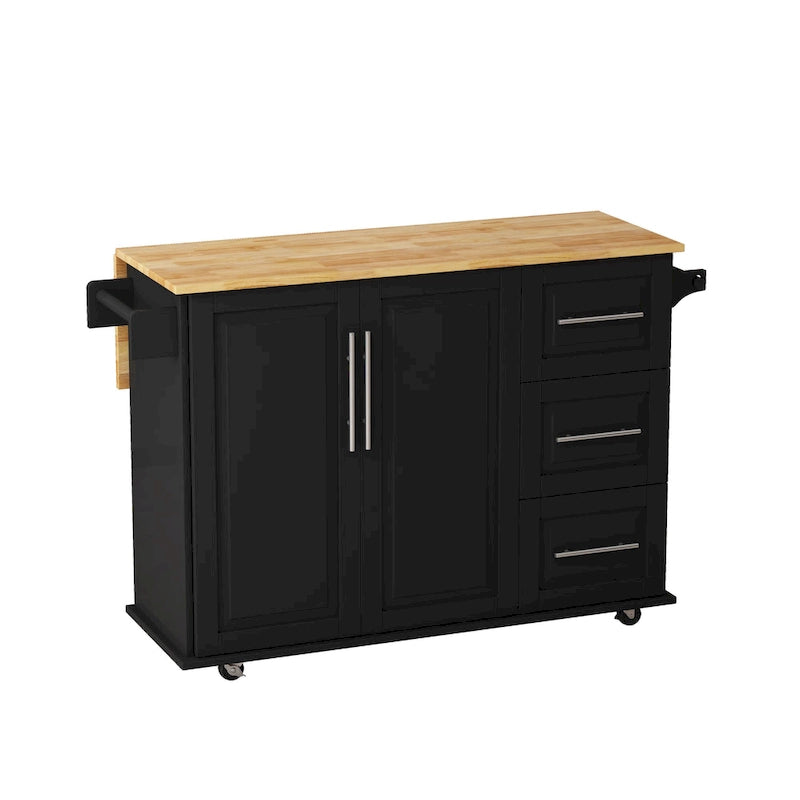 Kitchen Island Cart with 2 Door Cabinet and Three Drawers