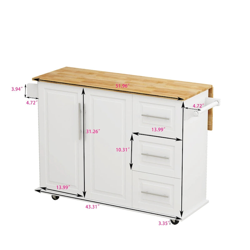 Kitchen Island Cart with 2 Door Cabinet and Three Drawers
