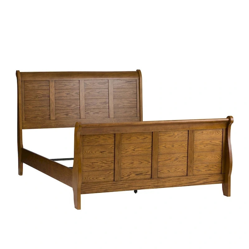 Aged Oak Queen Sleigh Bed