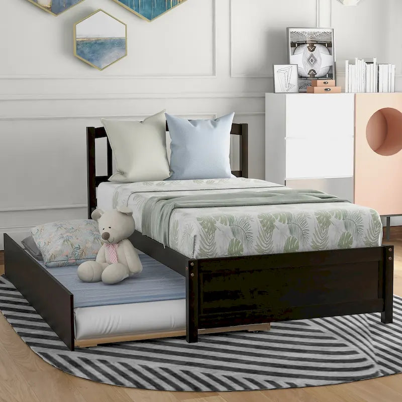 Twin size Platform Wood Bed Frame with Trundle