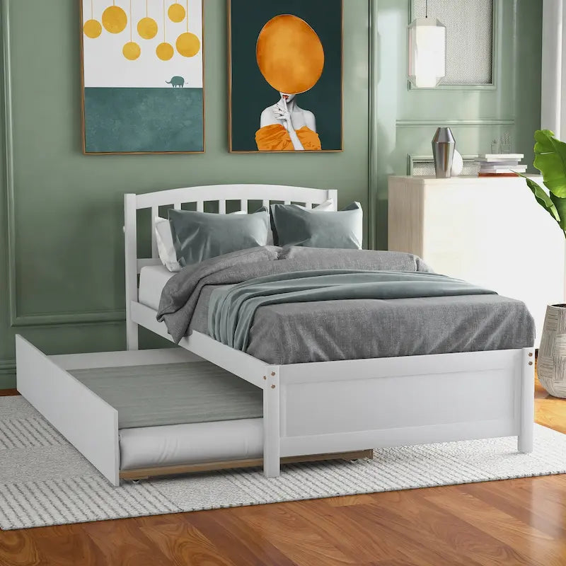 Twin size Platform Wood Bed Frame with Trundle