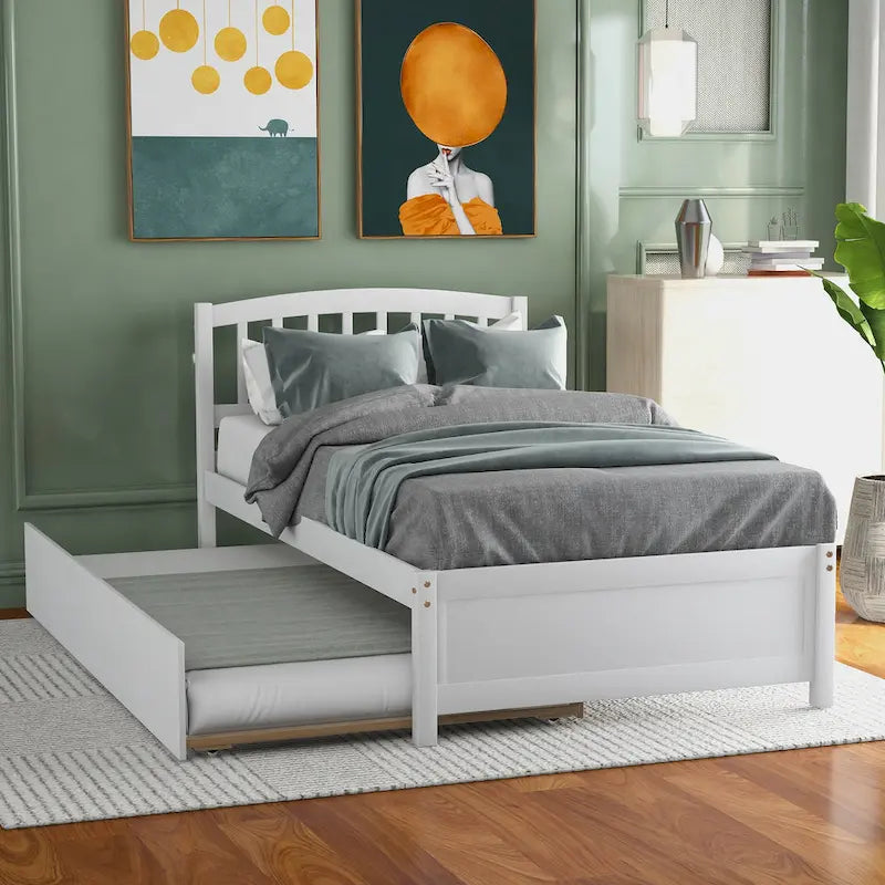 Twin size Platform Wood Bed Frame with Trundle
