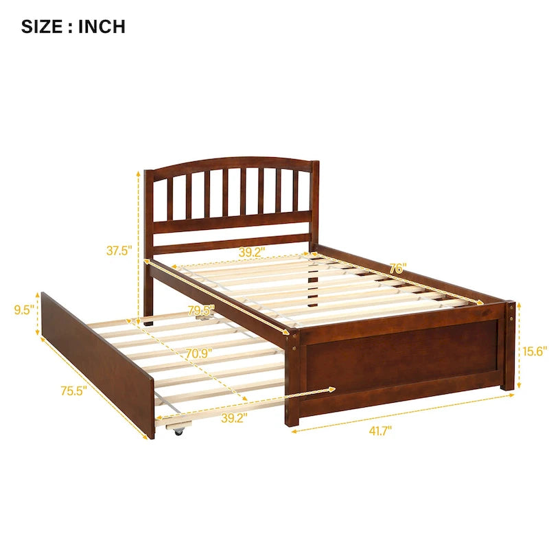 Twin size Platform Wood Bed Frame with Trundle